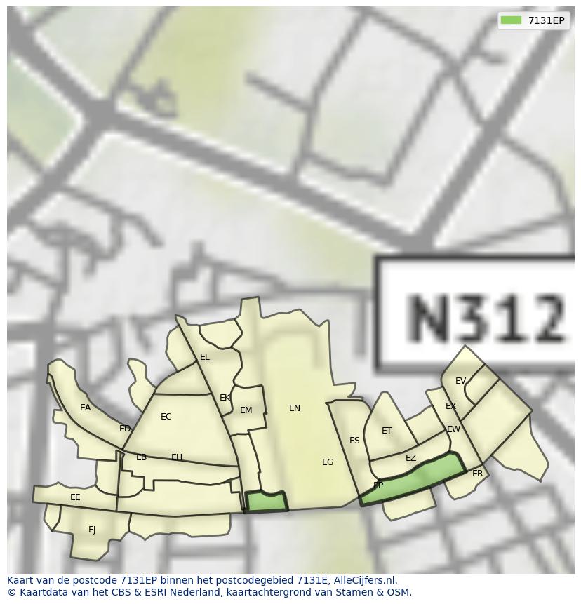Afbeelding van het postcodegebied 7131 EP op de kaart.