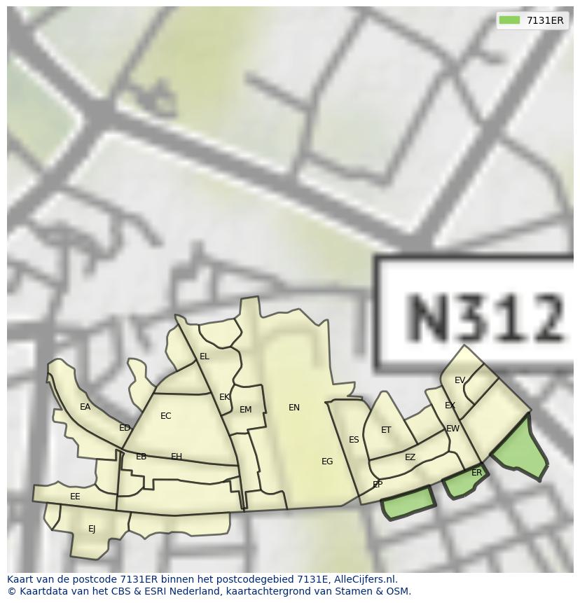 Afbeelding van het postcodegebied 7131 ER op de kaart.