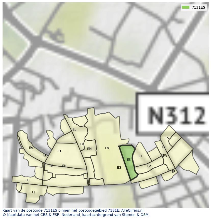 Afbeelding van het postcodegebied 7131 ES op de kaart.