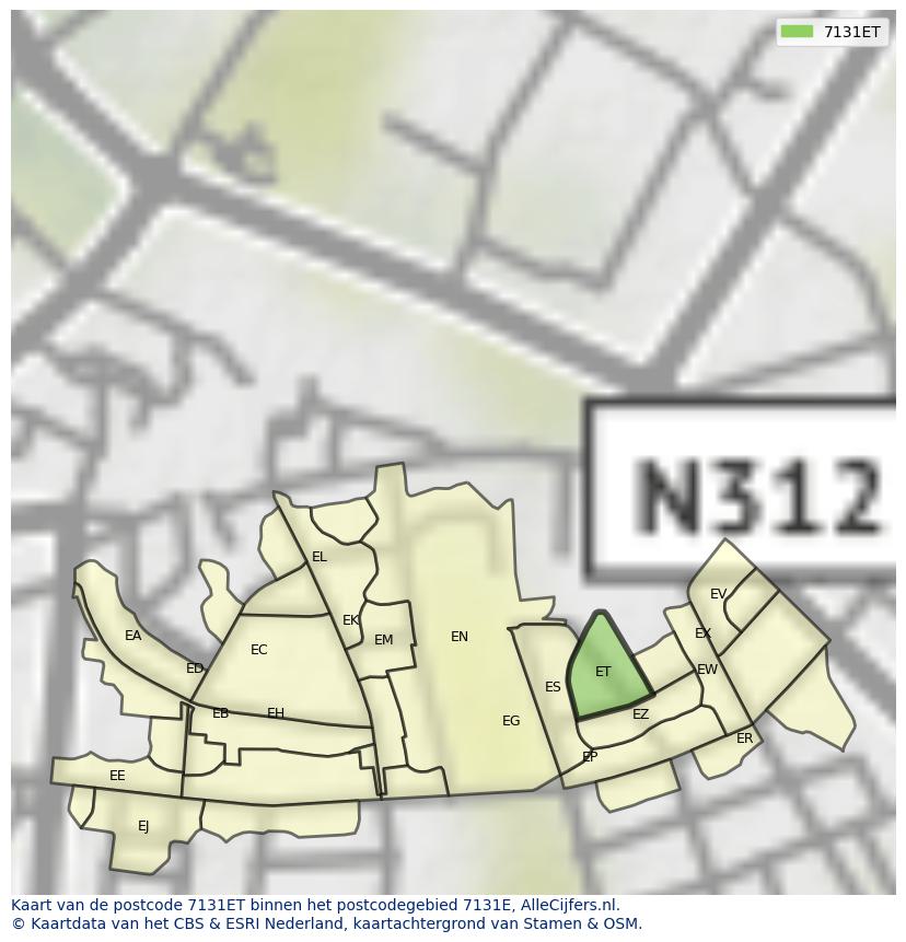 Afbeelding van het postcodegebied 7131 ET op de kaart.
