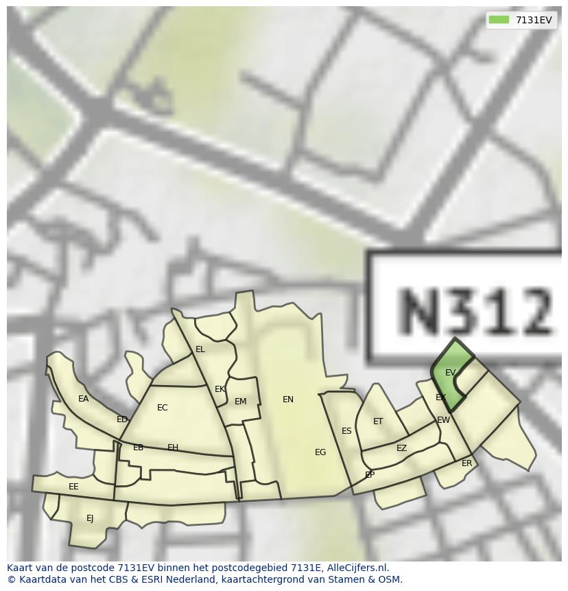 Afbeelding van het postcodegebied 7131 EV op de kaart.