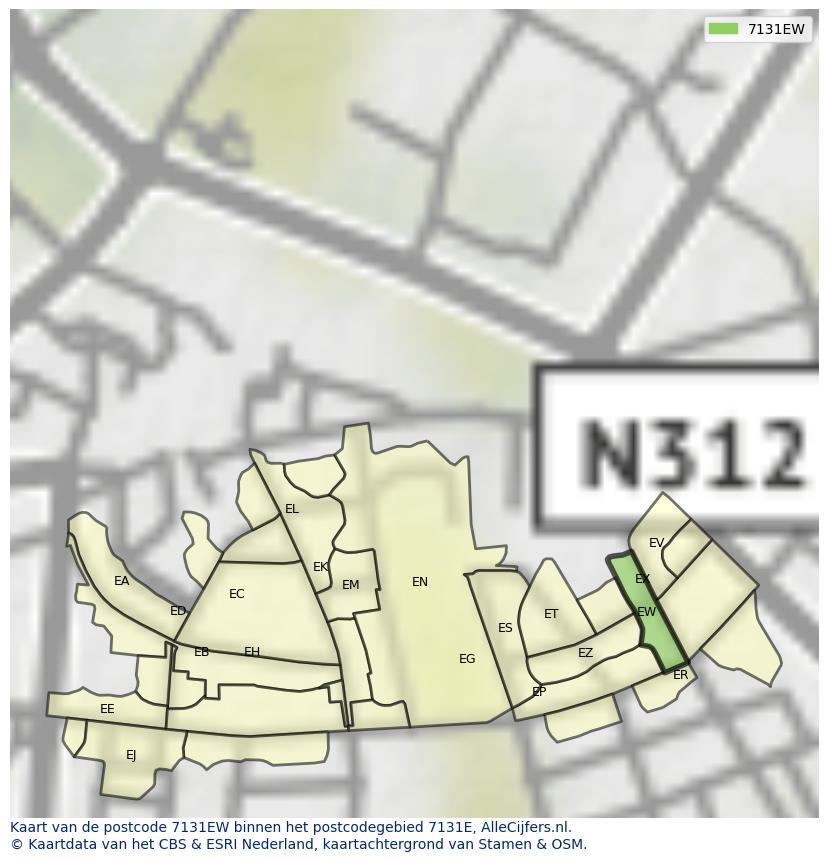 Afbeelding van het postcodegebied 7131 EW op de kaart.