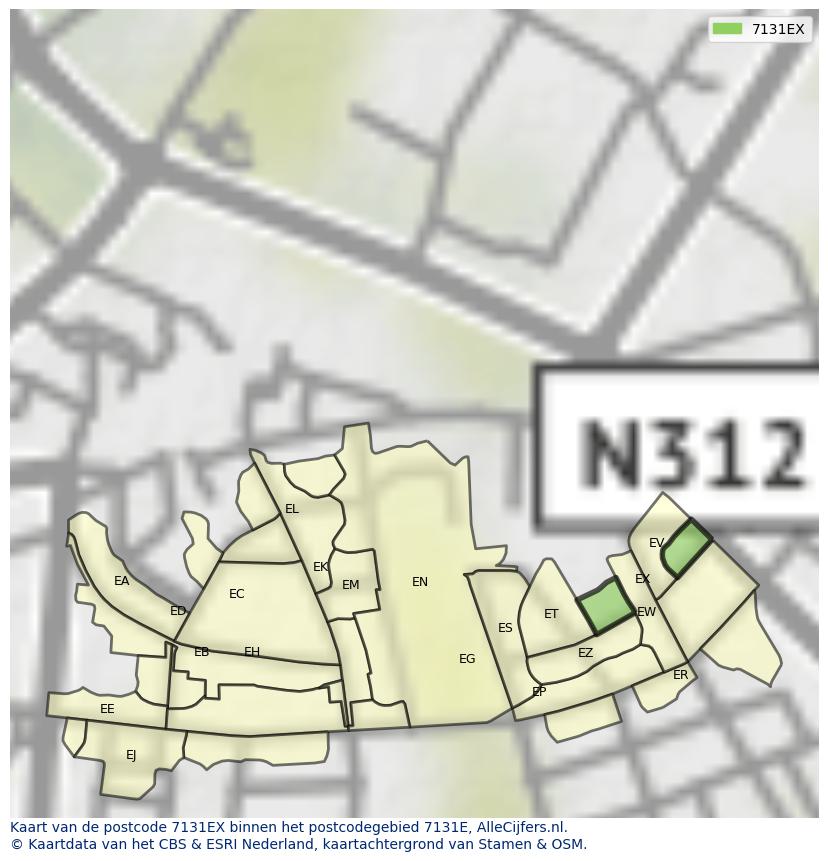 Afbeelding van het postcodegebied 7131 EX op de kaart.