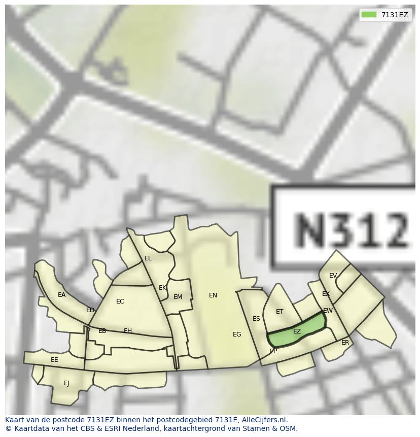 Afbeelding van het postcodegebied 7131 EZ op de kaart.