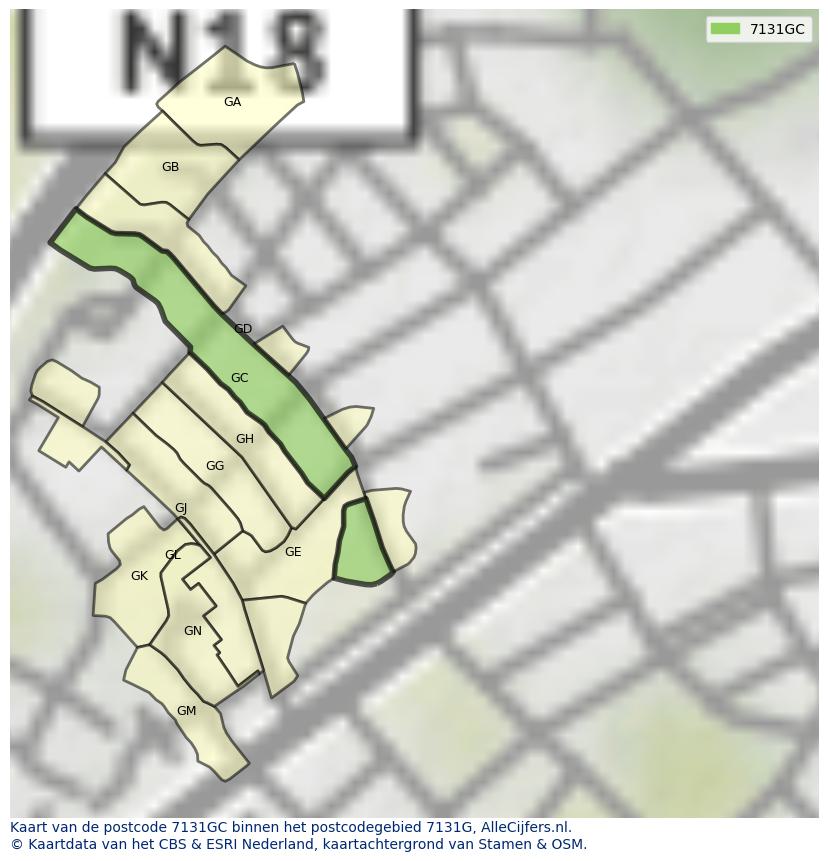 Afbeelding van het postcodegebied 7131 GC op de kaart.