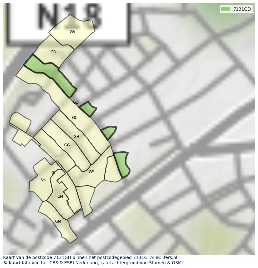 Afbeelding van het postcodegebied 7131 GD op de kaart.