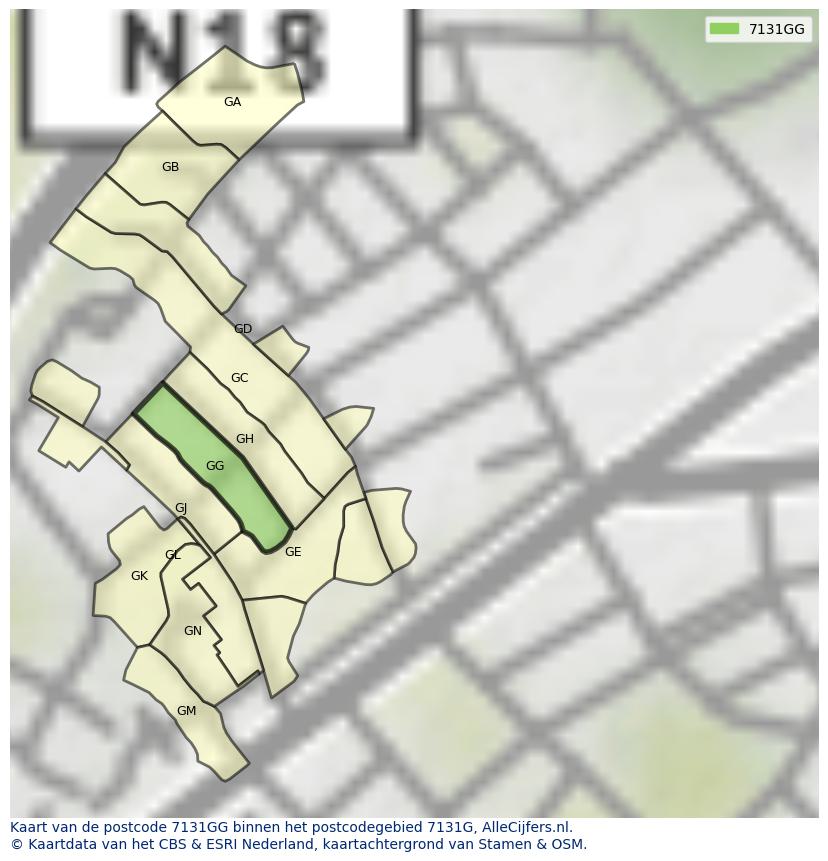 Afbeelding van het postcodegebied 7131 GG op de kaart.