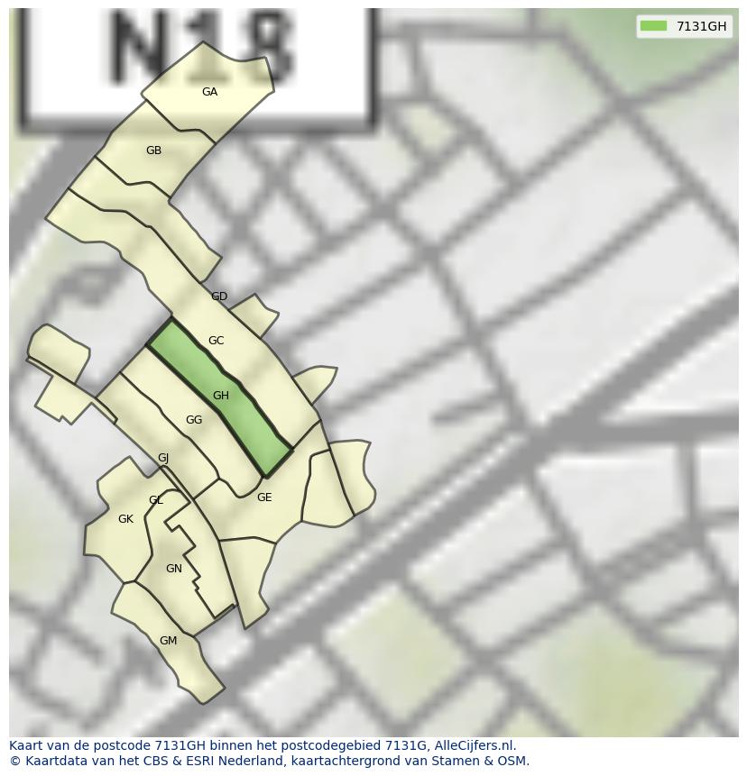 Afbeelding van het postcodegebied 7131 GH op de kaart.
