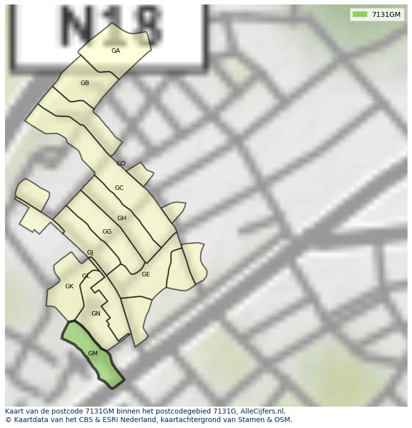 Afbeelding van het postcodegebied 7131 GM op de kaart.