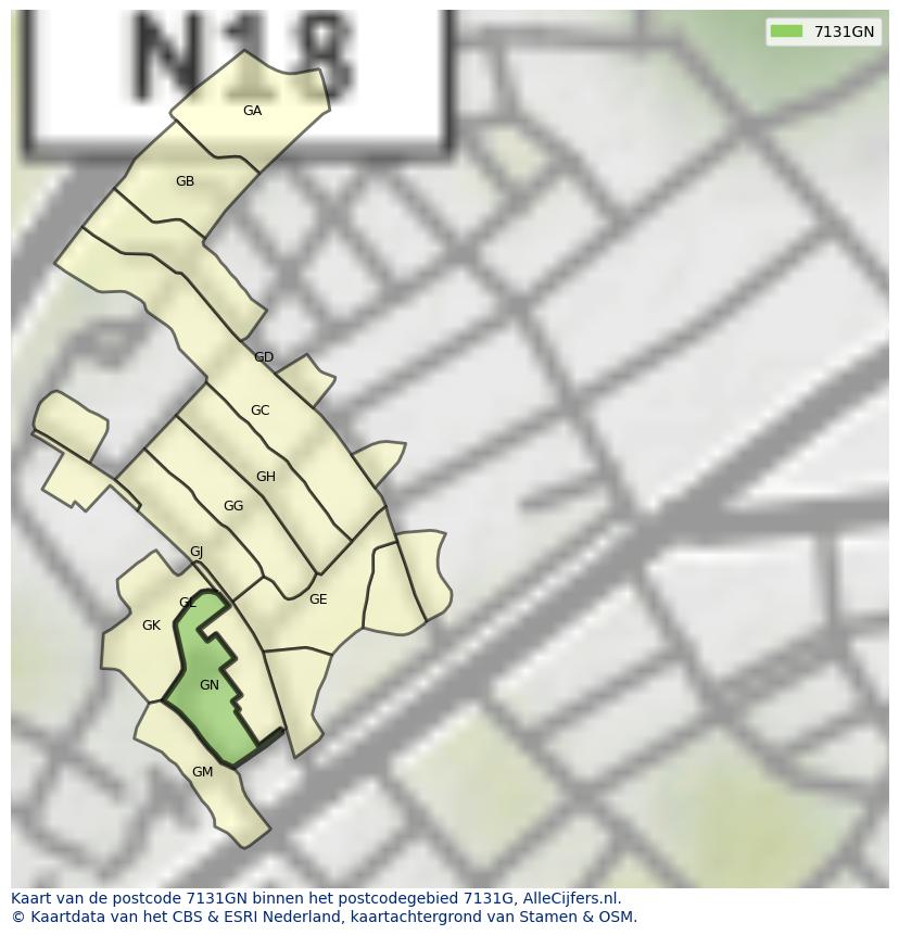 Afbeelding van het postcodegebied 7131 GN op de kaart.