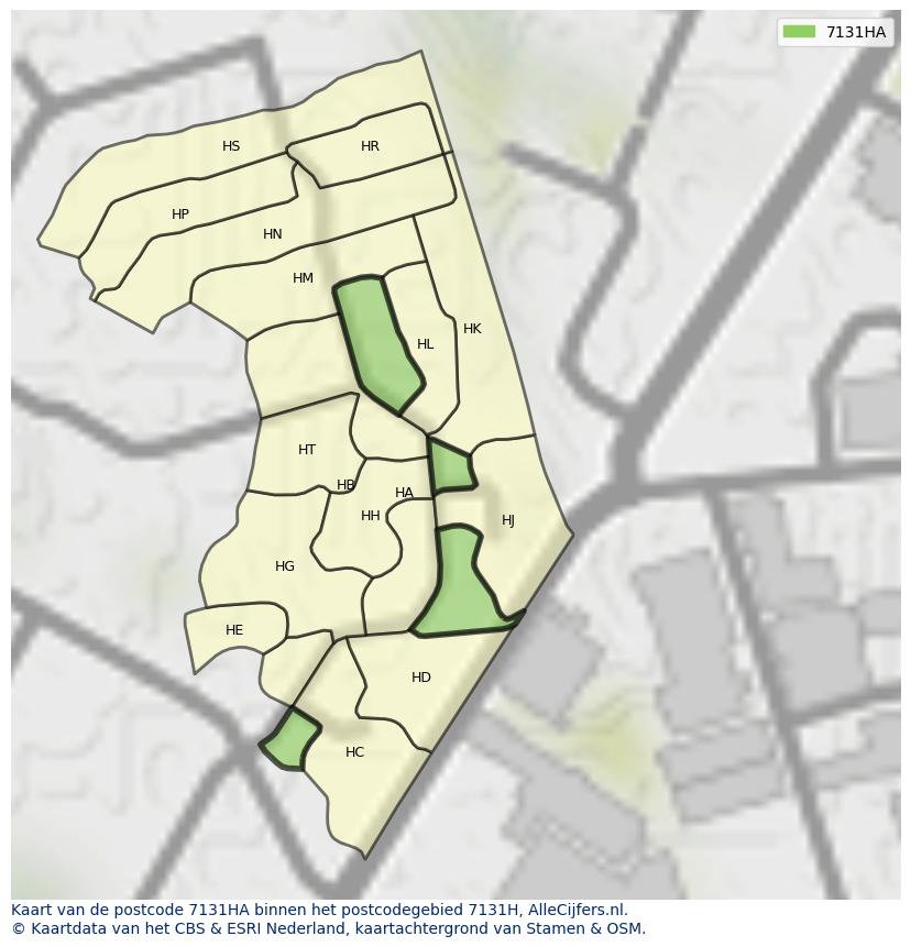 Afbeelding van het postcodegebied 7131 HA op de kaart.