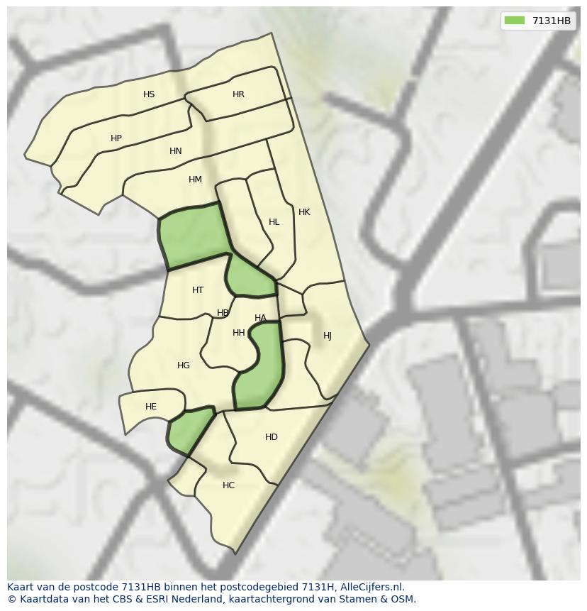 Afbeelding van het postcodegebied 7131 HB op de kaart.