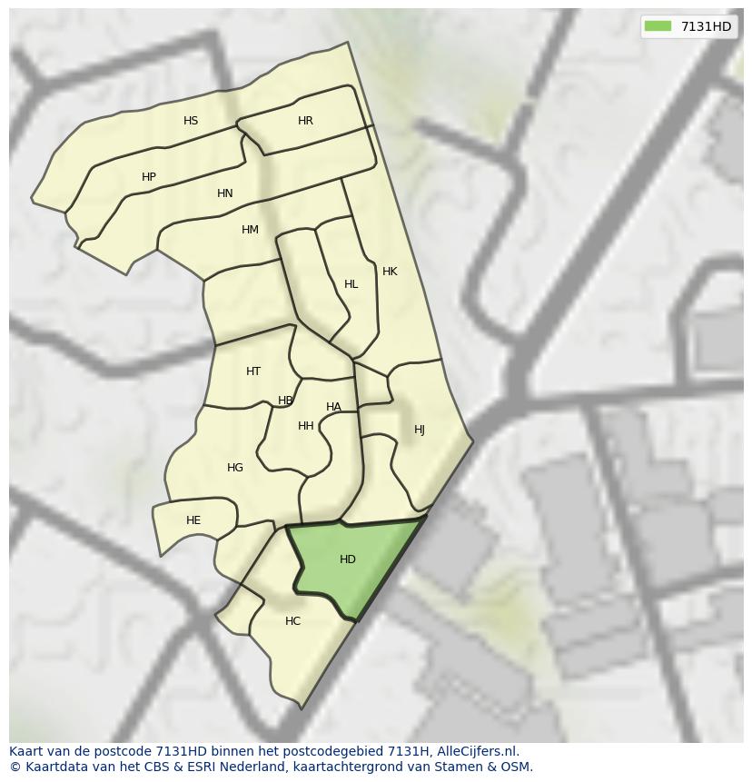 Afbeelding van het postcodegebied 7131 HD op de kaart.