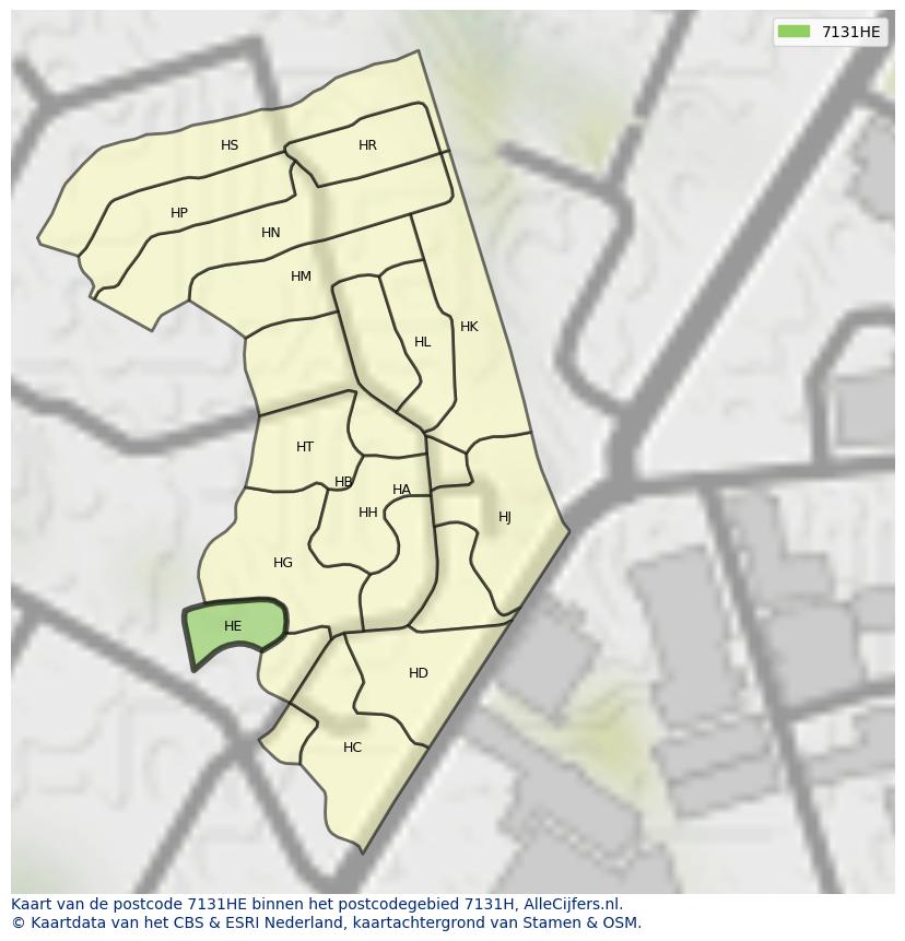 Afbeelding van het postcodegebied 7131 HE op de kaart.