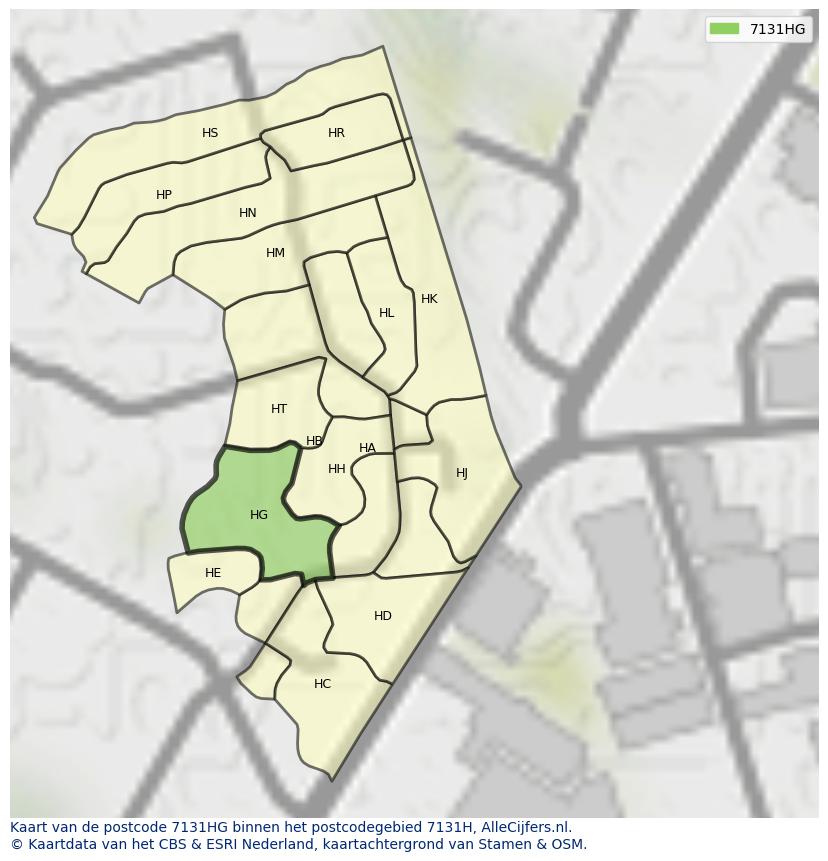 Afbeelding van het postcodegebied 7131 HG op de kaart.
