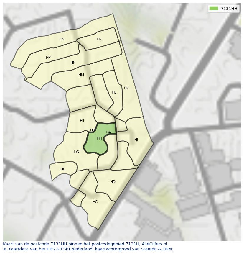Afbeelding van het postcodegebied 7131 HH op de kaart.