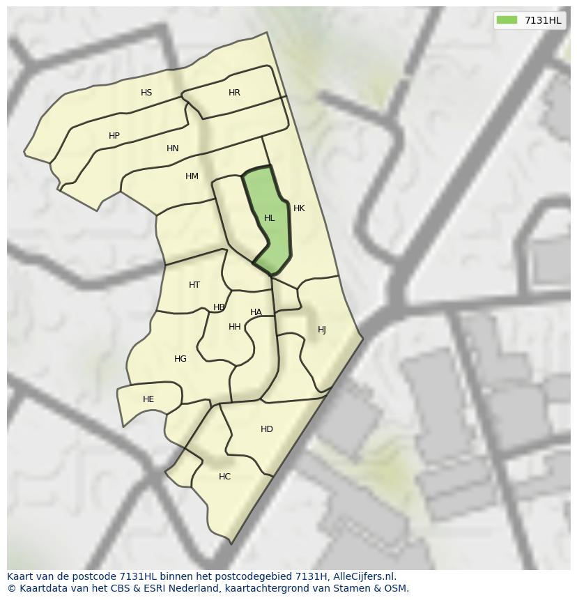 Afbeelding van het postcodegebied 7131 HL op de kaart.