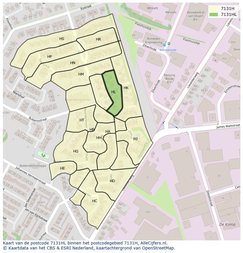 Afbeelding van het postcodegebied 7131 HL op de kaart.