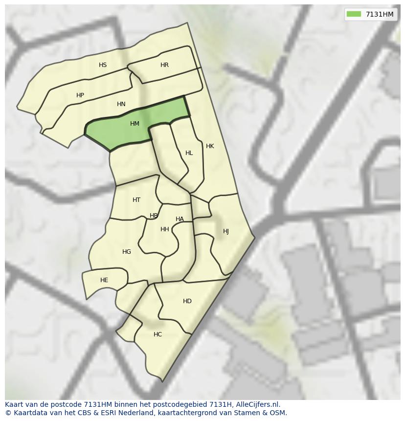 Afbeelding van het postcodegebied 7131 HM op de kaart.