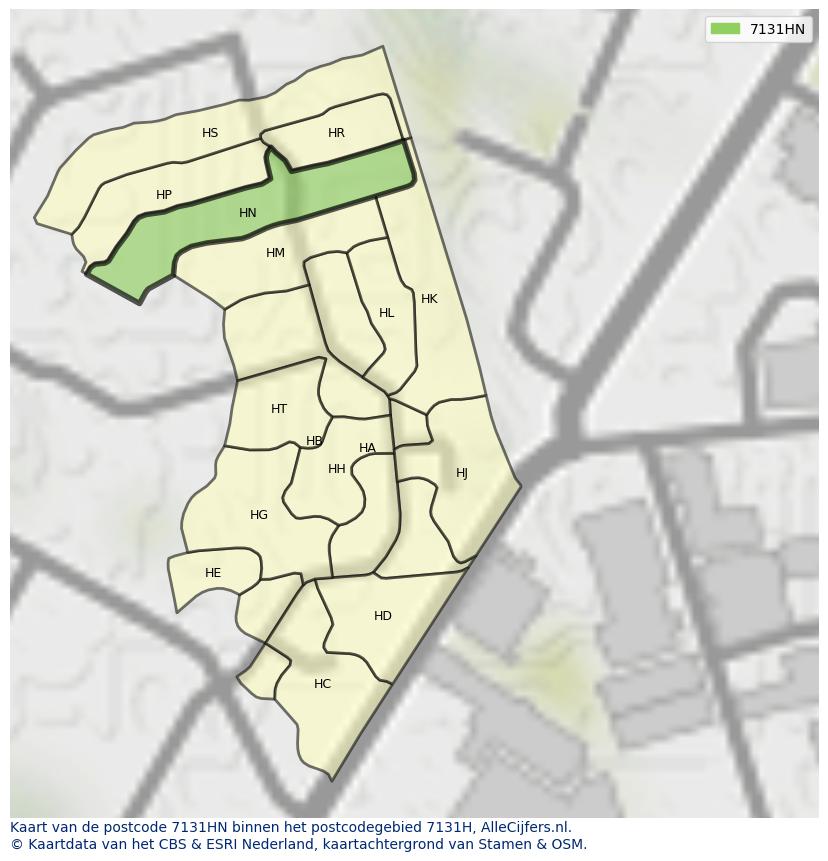 Afbeelding van het postcodegebied 7131 HN op de kaart.