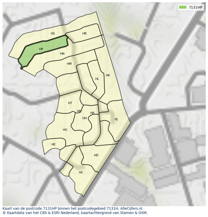 Afbeelding van het postcodegebied 7131 HP op de kaart.
