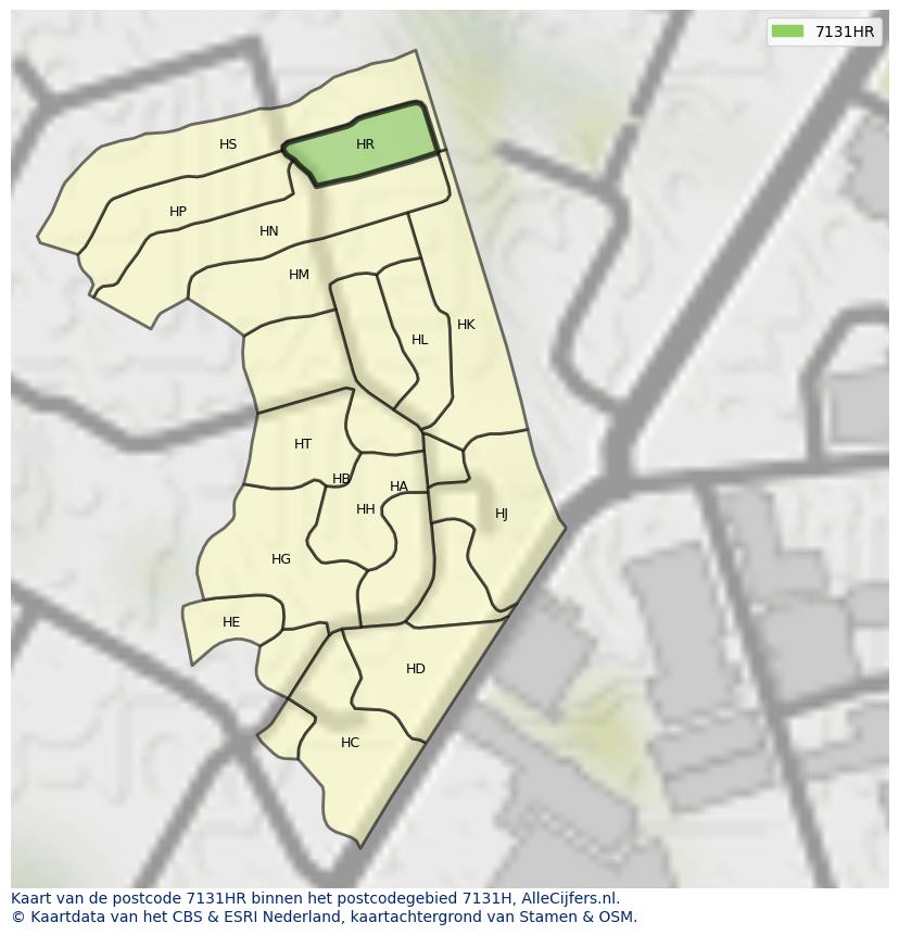 Afbeelding van het postcodegebied 7131 HR op de kaart.