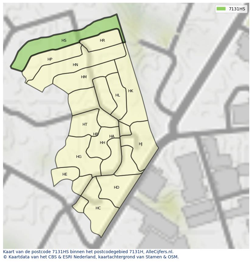 Afbeelding van het postcodegebied 7131 HS op de kaart.