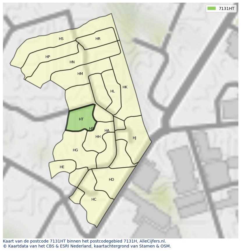 Afbeelding van het postcodegebied 7131 HT op de kaart.