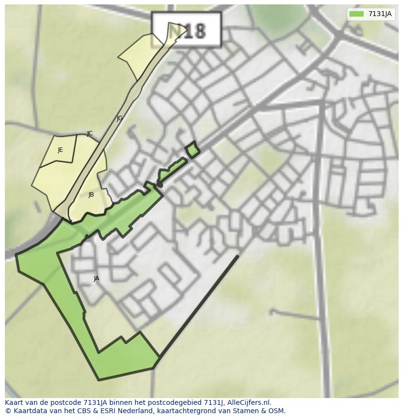 Afbeelding van het postcodegebied 7131 JA op de kaart.