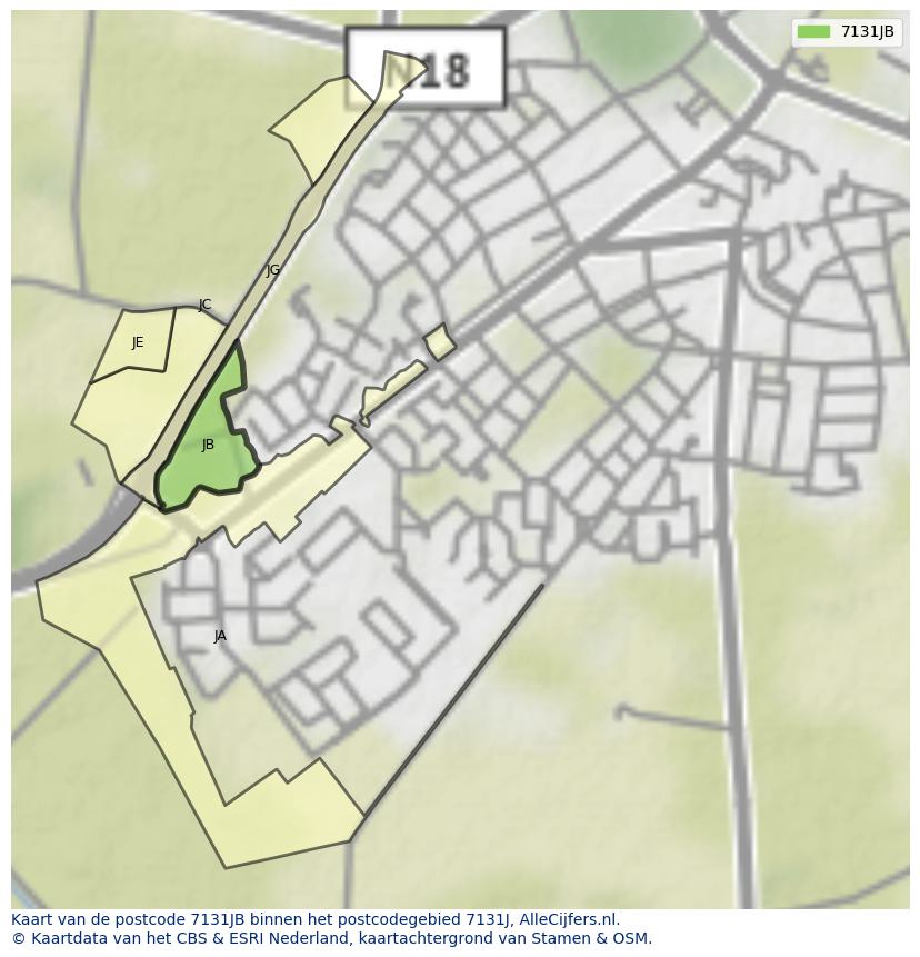 Afbeelding van het postcodegebied 7131 JB op de kaart.