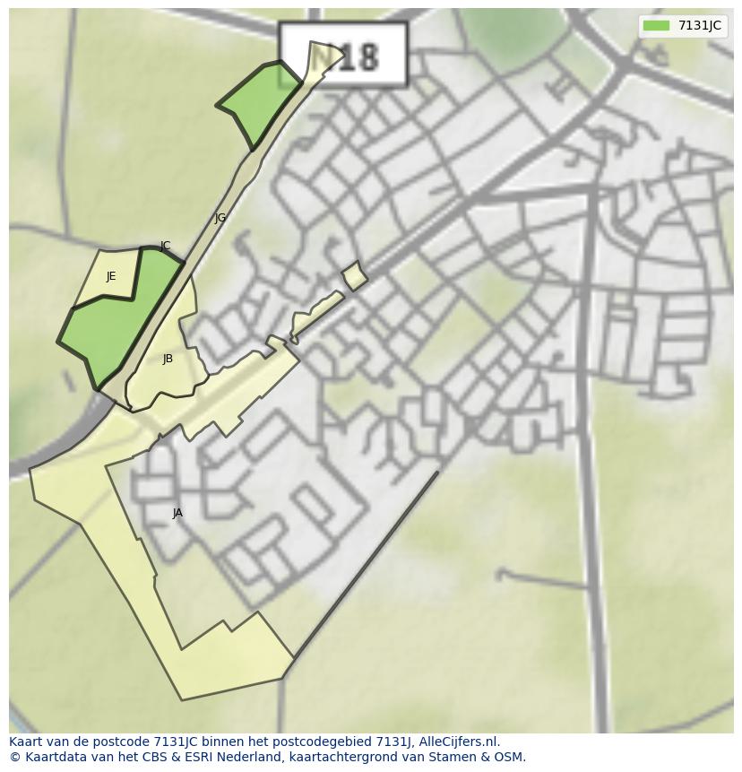 Afbeelding van het postcodegebied 7131 JC op de kaart.