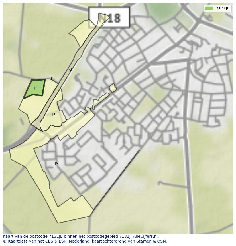 Afbeelding van het postcodegebied 7131 JE op de kaart.