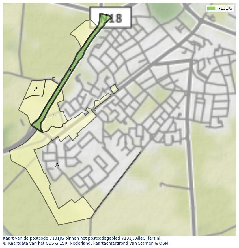 Afbeelding van het postcodegebied 7131 JG op de kaart.