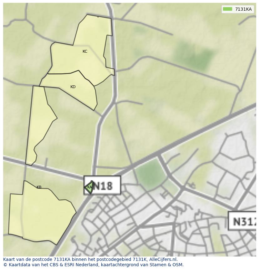 Afbeelding van het postcodegebied 7131 KA op de kaart.