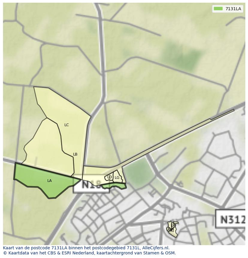 Afbeelding van het postcodegebied 7131 LA op de kaart.