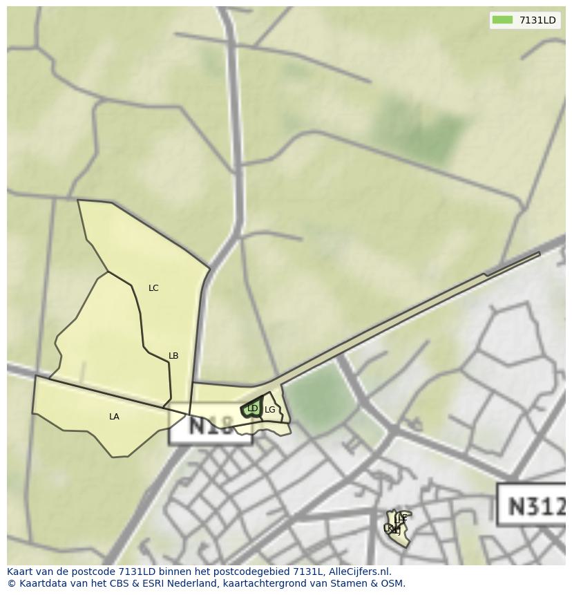 Afbeelding van het postcodegebied 7131 LD op de kaart.
