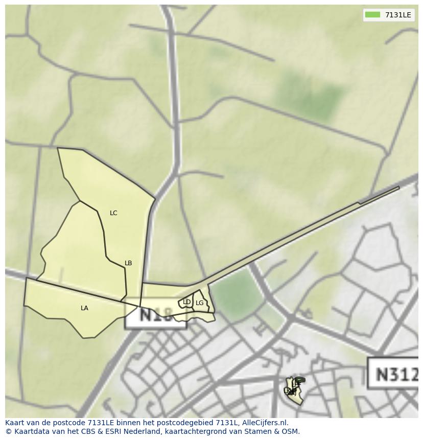 Afbeelding van het postcodegebied 7131 LE op de kaart.
