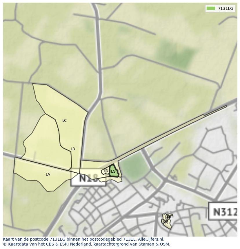 Afbeelding van het postcodegebied 7131 LG op de kaart.