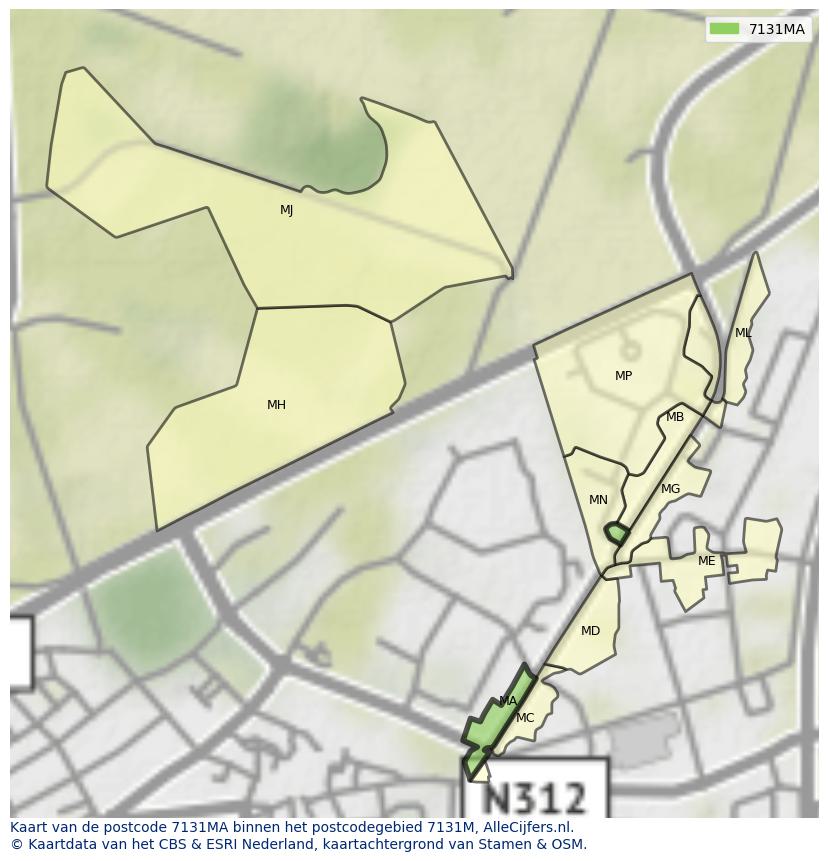 Afbeelding van het postcodegebied 7131 MA op de kaart.