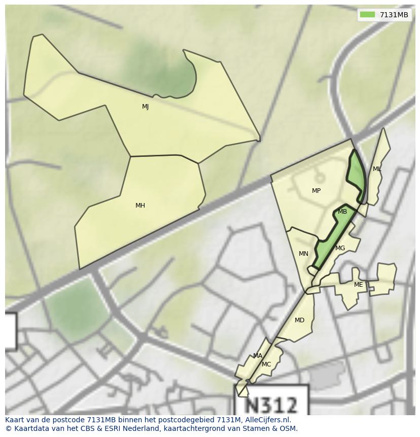 Afbeelding van het postcodegebied 7131 MB op de kaart.