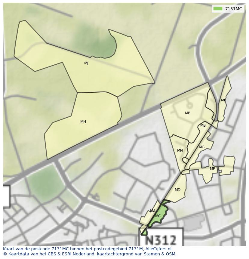Afbeelding van het postcodegebied 7131 MC op de kaart.