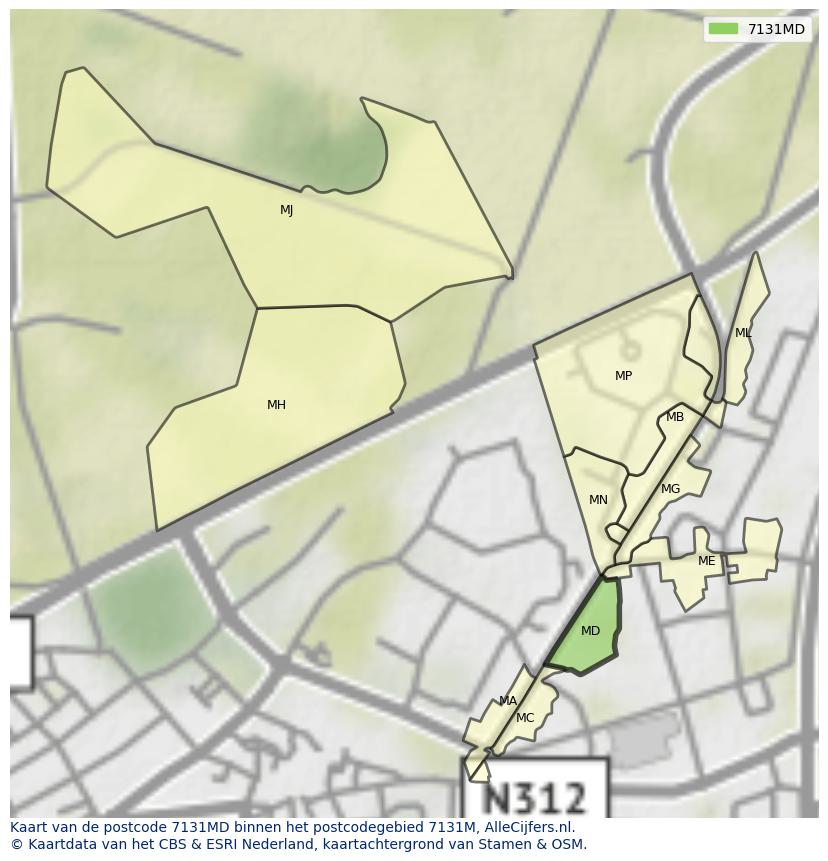Afbeelding van het postcodegebied 7131 MD op de kaart.