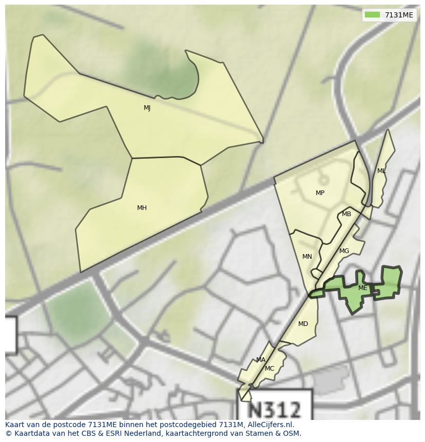 Afbeelding van het postcodegebied 7131 ME op de kaart.
