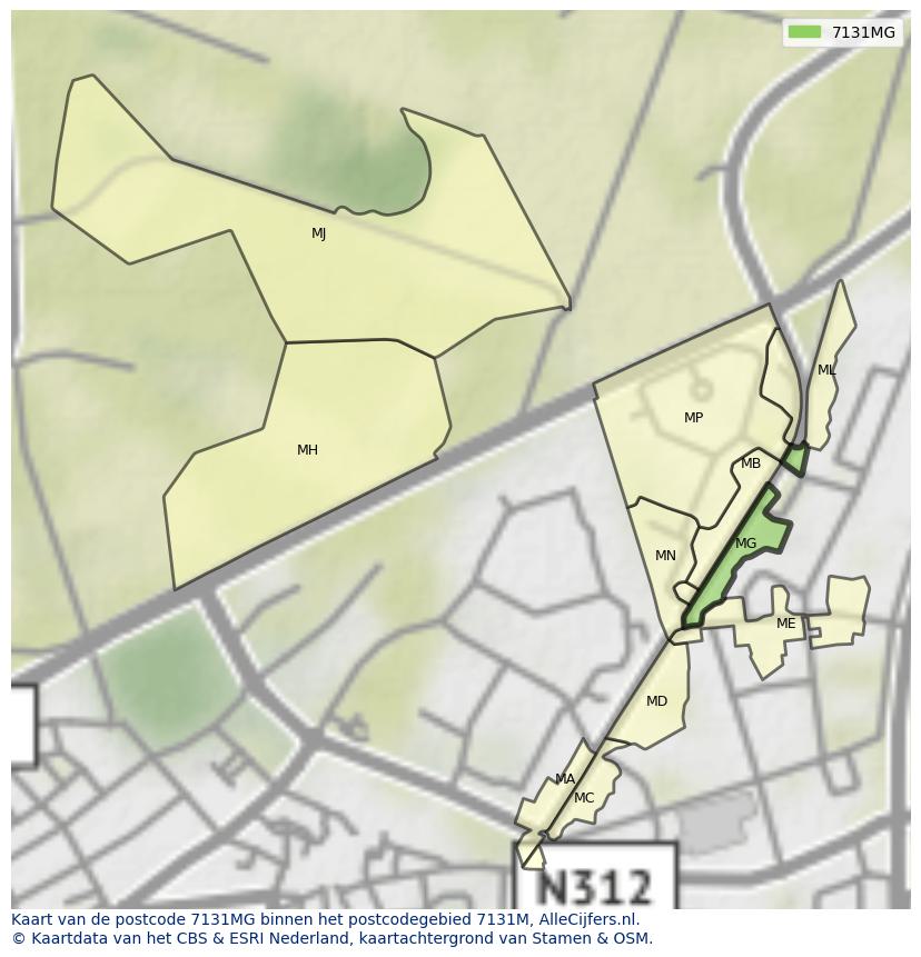 Afbeelding van het postcodegebied 7131 MG op de kaart.