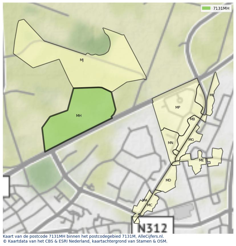 Afbeelding van het postcodegebied 7131 MH op de kaart.