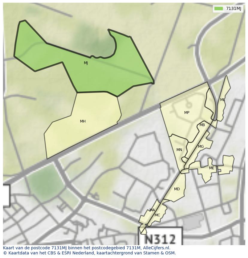 Afbeelding van het postcodegebied 7131 MJ op de kaart.