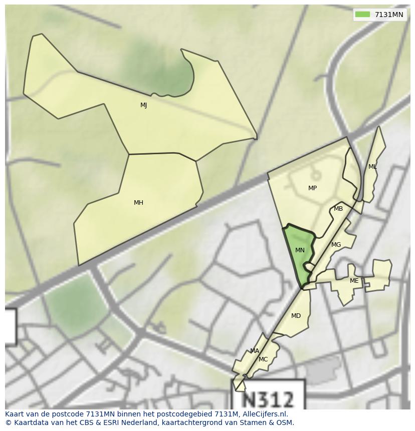 Afbeelding van het postcodegebied 7131 MN op de kaart.