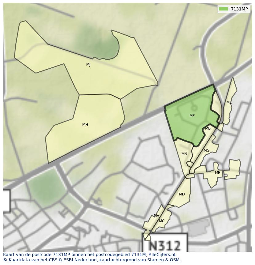 Afbeelding van het postcodegebied 7131 MP op de kaart.