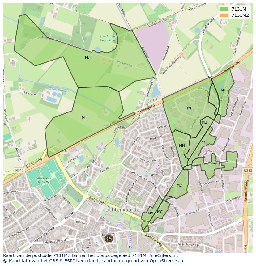 Afbeelding van het postcodegebied 7131 MZ op de kaart.