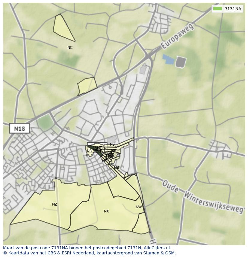 Afbeelding van het postcodegebied 7131 NA op de kaart.